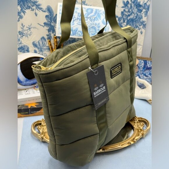 🆕 BARBOUR INTL 🧿 NWT Monaco Quilted Tote Bag, Envy Olive * SAMPLE * - Picture 4 of 16